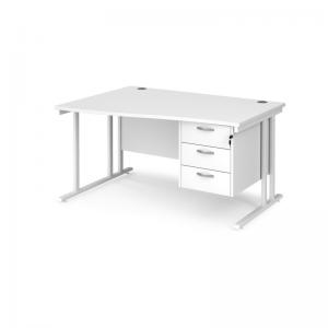 Maestro 25 left hand wave desk 1400mm wide with 3 drawer pedestal -