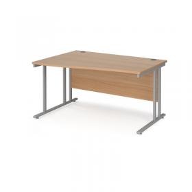 Maestro 25 left hand wave desk 1400mm wide - silver cantilever leg frame, beech top MC14WLSB