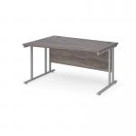 Maestro 25 left hand wave desk 1400mm wide - silver cantilever leg frame, grey oak top MC14WLSGO