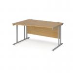 Maestro 25 left hand wave desk 1400mm wide - silver cantilever leg frame, oak top MC14WLSO