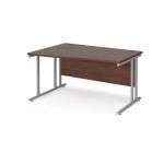 Maestro 25 left hand wave desk 1400mm wide - silver cantilever leg frame, walnut top MC14WLSW