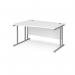 Maestro 25 left hand wave desk 1400mm wide - silver cantilever leg frame, white top MC14WLSWH