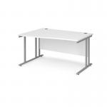 Maestro 25 left hand wave desk 1400mm wide - silver cantilever leg frame, white top MC14WLSWH