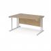 Maestro 25 left hand wave desk 1400mm wide - white cantilever leg frame, Kendal oak top MC14WLWHKO