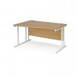 Maestro 25 left hand wave desk 1400mm wide - white cantilever leg frame, oak top MC14WLWHO