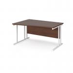 Maestro 25 left hand wave desk 1400mm wide - white cantilever leg frame, walnut top MC14WLWHW