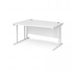 Maestro 25 left hand wave desk 1400mm wide - white cantilever leg frame, white top MC14WLWHWH