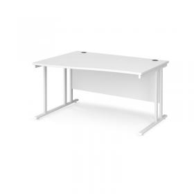 Maestro 25 left hand wave desk 1400mm wide - white cantilever leg frame, white top MC14WLWHWH