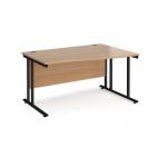 Maestro 25 right hand wave desk 1400mm wide - black cantilever leg frame, beech top MC14WRKB