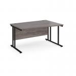 Maestro 25 right hand wave desk 1400mm wide - black cantilever leg frame, grey oak top MC14WRKGO