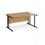 Maestro 25 right hand wave desk 1400mm wide - black cantilever leg frame, oak top MC14WRKO