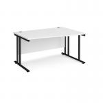 Maestro 25 right hand wave desk 1400mm wide - black cantilever leg frame, white top MC14WRKWH