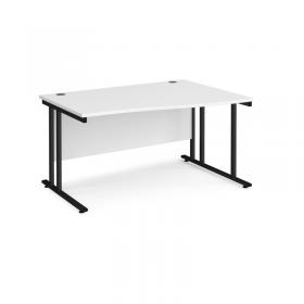 Maestro 25 right hand wave desk 1400mm wide - black cantilever leg frame, white top MC14WRKWH