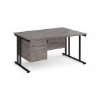 Maestro 25 right hand wave desk 1400mm wide with 2 drawer pedestal - black cantilever leg frame, grey oak top MC14WRP2KGO
