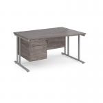 Maestro 25 right hand wave desk 1400mm wide with 2 drawer pedestal - silver cantilever leg frame, grey oak top MC14WRP2SGO