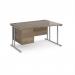 Maestro 25 right hand wave desk 1400mm wide with 2 drawer pedestal - silver cantilever leg frame, Nebraska oak top MC14WRP2SNO