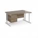 Maestro 25 right hand wave desk 1400mm wide with 3 drawer pedestal - white cantilever leg frame, Nebraska oak top MC14WRP3WHNO