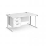 Maestro 25 right hand wave desk 1400mm wide with 3 drawer pedestal - white cantilever leg frame, white top MC14WRP3WHWH
