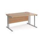 Maestro 25 right hand wave desk 1400mm wide - silver cantilever leg frame, beech top MC14WRSB