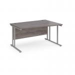 Maestro 25 right hand wave desk 1400mm wide - silver cantilever leg frame, grey oak top MC14WRSGO