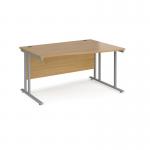Maestro 25 right hand wave desk 1400mm wide - silver cantilever leg frame, oak top MC14WRSO
