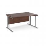 Maestro 25 right hand wave desk 1400mm wide - silver cantilever leg frame, walnut top MC14WRSW