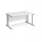 Maestro 25 right hand wave desk 1400mm wide - silver cantilever leg frame, white top MC14WRSWH