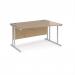 Maestro 25 right hand wave desk 1400mm wide - white cantilever leg frame, Kendal oak top MC14WRWHKO