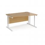 Maestro 25 right hand wave desk 1400mm wide - white cantilever leg frame, oak top MC14WRWHO