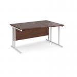 Maestro 25 right hand wave desk 1400mm wide - white cantilever leg frame, walnut top MC14WRWHW