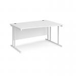 Maestro 25 right hand wave desk 1400mm wide - white cantilever leg frame, white top MC14WRWHWH