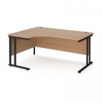 Maestro 25 left hand ergonomic desk 1600mm wide - black cantilever leg frame, beech top MC16ELKB