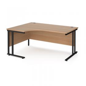 Maestro 25 left hand ergonomic desk 1600mm wide - black cantilever leg frame, beech top MC16ELKB