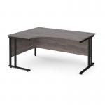 Maestro 25 left hand ergonomic desk 1600mm wide - black cantilever leg frame, grey oak top MC16ELKGO