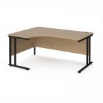 Maestro 25 left hand ergonomic desk 1600mm wide - black cantilever leg frame, Kendal oak top MC16ELKKO