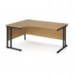 Maestro 25 left hand ergonomic desk 1600mm wide - black cantilever leg frame, oak top MC16ELKO