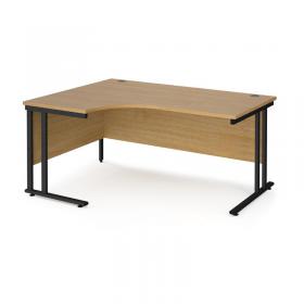 Maestro 25 left hand ergonomic desk 1600mm wide - black cantilever leg frame, oak top MC16ELKO