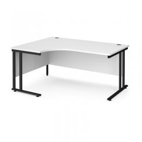 Maestro 25 left hand ergonomic desk 1600mm wide - black cantilever leg frame, white top MC16ELKWH