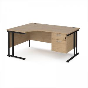 Maestro 25 left hand ergonomic desk 1600mm wide with 2 drawer pedestal