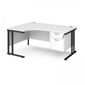 Maestro 25 left hand ergonomic desk 1600mm wide with 2 drawer pedestal