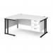 Maestro 25 left hand ergonomic desk 1600mm wide with 3 drawer pedestal - black cantilever leg frame, white top MC16ELP3KWH