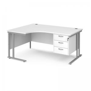 Maestro 25 left hand ergonomic desk 1600mm wide with 3 drawer pedestal