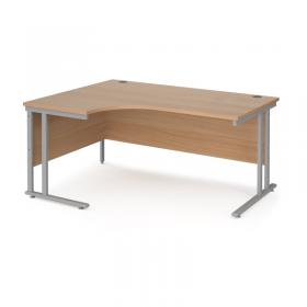 Maestro 25 left hand ergonomic desk 1600mm wide - silver cantilever leg frame, beech top MC16ELSB