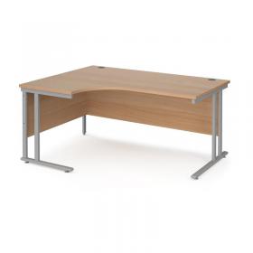 Maestro 25 left hand ergonomic desk 1600mm wide - silver cantilever leg frame, beech top MC16ELSB