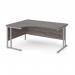 Maestro 25 left hand ergonomic desk 1600mm wide - silver cantilever leg frame, grey oak top MC16ELSGO