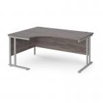 Maestro 25 left hand ergonomic desk 1600mm wide - silver cantilever leg frame, grey oak top MC16ELSGO