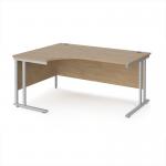 Maestro 25 left hand ergonomic desk 1600mm wide - silver cantilever leg frame, Kendal oak top MC16ELSKO
