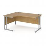 Maestro 25 left hand ergonomic desk 1600mm wide - silver cantilever leg frame, oak top MC16ELSO