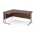 Maestro 25 left hand ergonomic desk 1600mm wide - silver cantilever leg frame, walnut top MC16ELSW