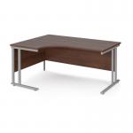 Maestro 25 left hand ergonomic desk 1600mm wide - silver cantilever leg frame and walnut top